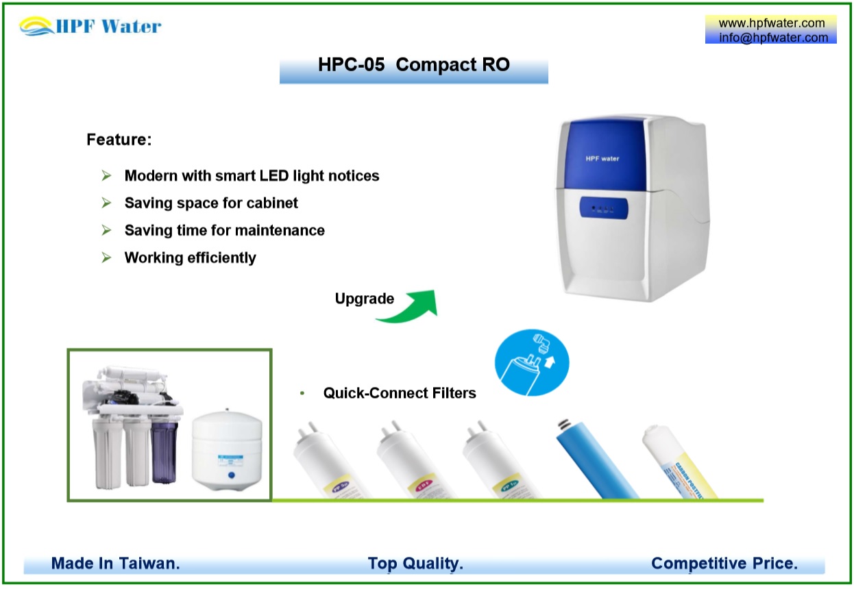 Compact RO with Filter Changing notice,  Water Quality Detector, Leaking Sensor,  Auto-flushing Functions